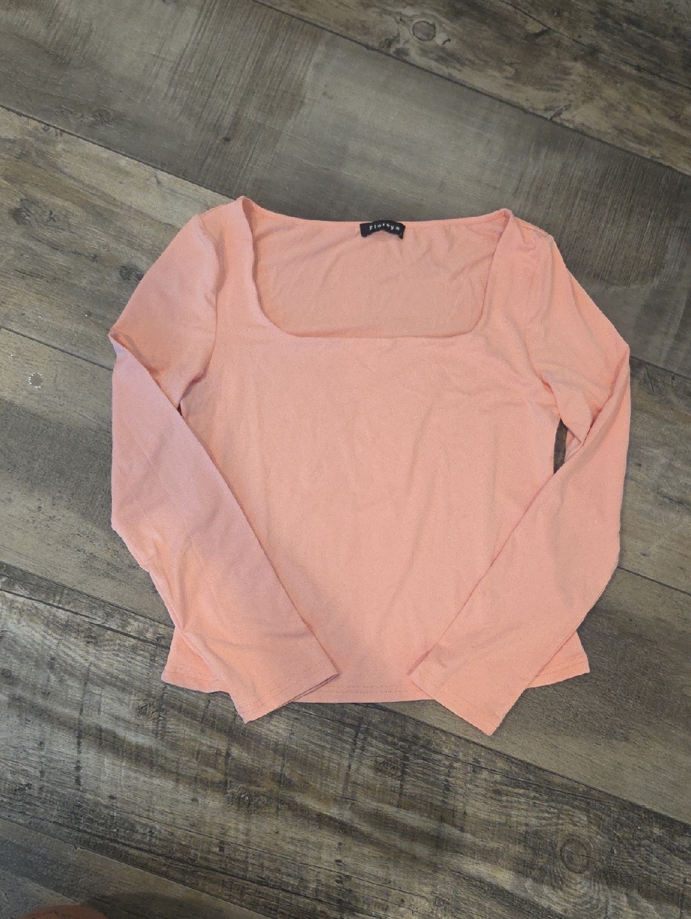 Floreya Coral Pink Square Neck Long-Sleeve Top Large